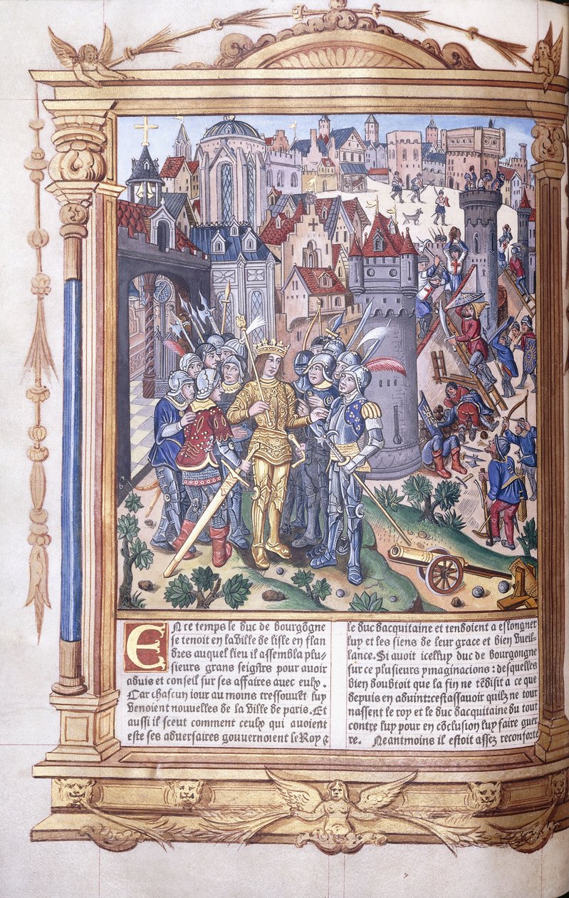 Manoscritto illuminato raffigurante un re e il suo esercito davanti a una città, 1503-04 da Jacques de Besancon