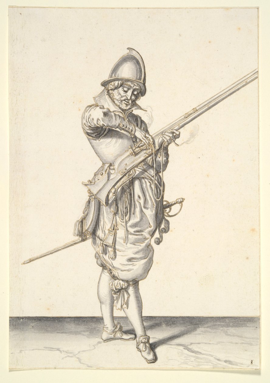 Soldato che si prepara a sparare con un caliver da Jacques de Gheyn II
