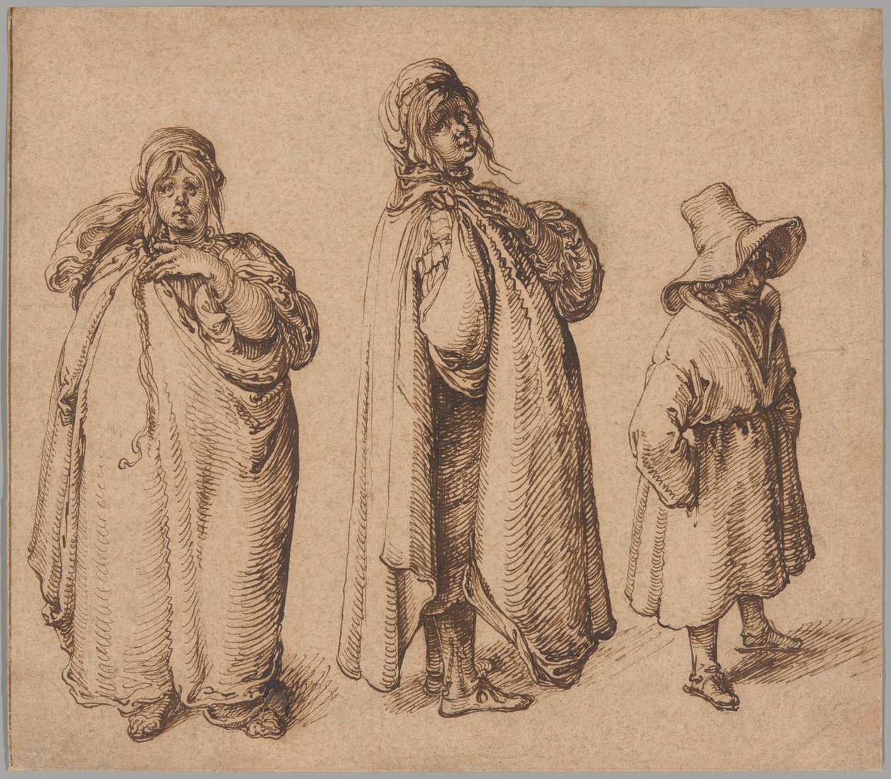 Due studi di una donna rom e di un ragazzo rom con un grande cappello da Jacques de Gheyn II