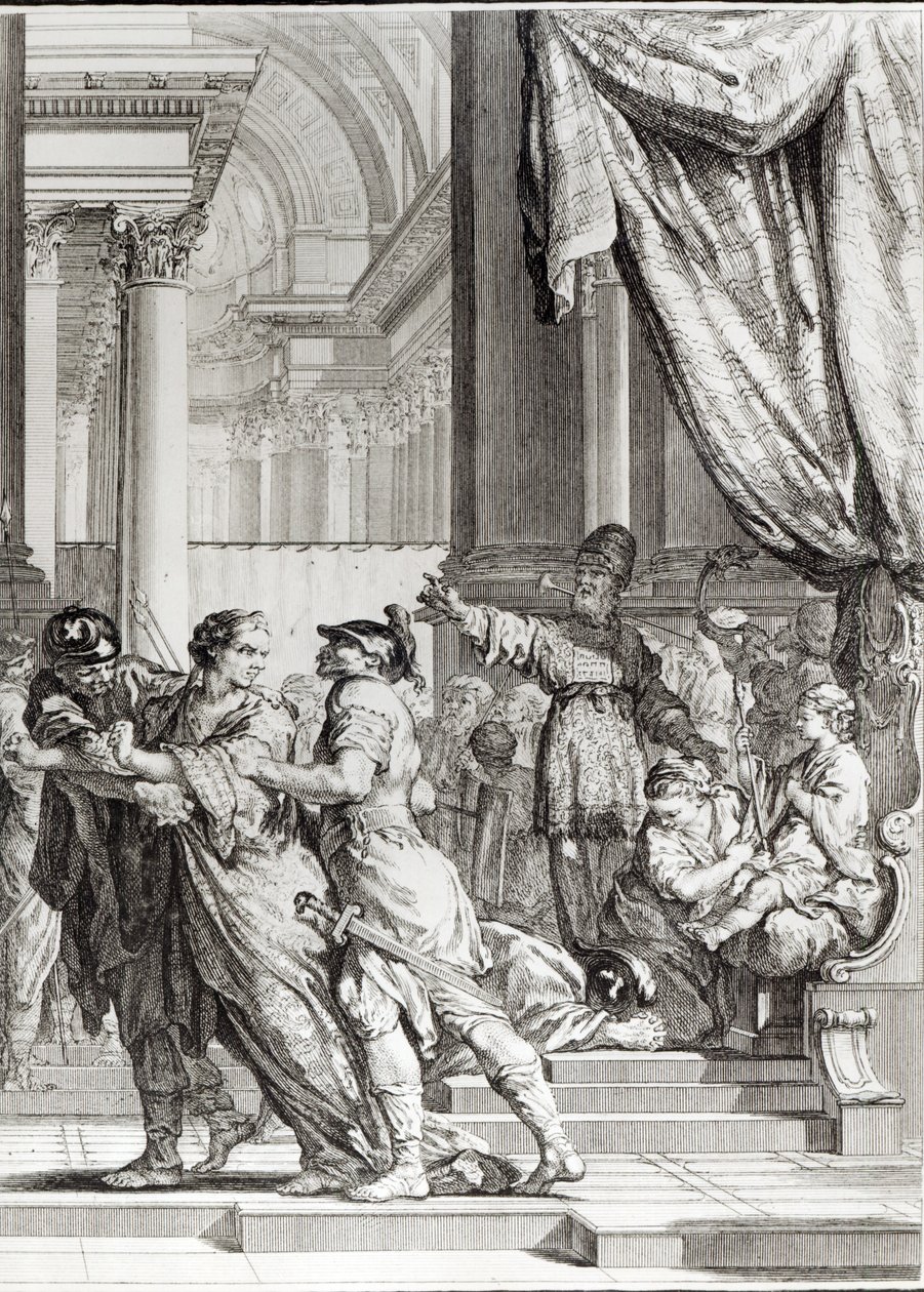 Jehoiada, Sommo Sacerdote di Gerusalemme, proclama il principe Joas re di Giuda, scena da 