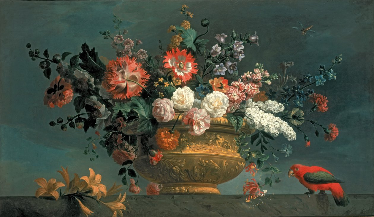 Composizione floreale con pappagallo da Jakob Bogdani or Bogdany