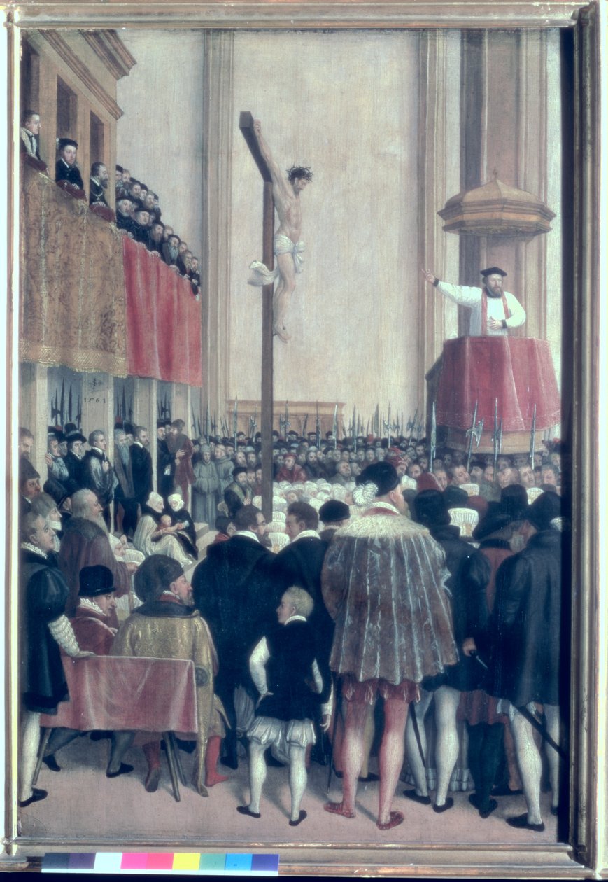 Sermone del Legato Pontificio, Cornelio Musso (1511-74), nella chiesa degli Agostiniani, Vienna nel 1561 da Jakob Seisenegger