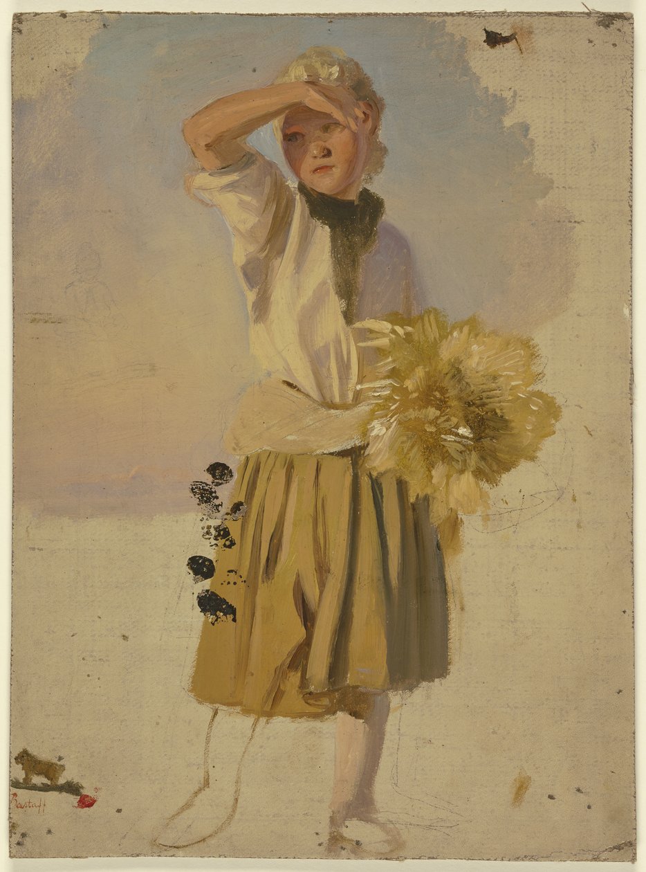 Ragazza di campagna con un fascio di grano, che si ripara gli occhi dal sole da Jakob Becker