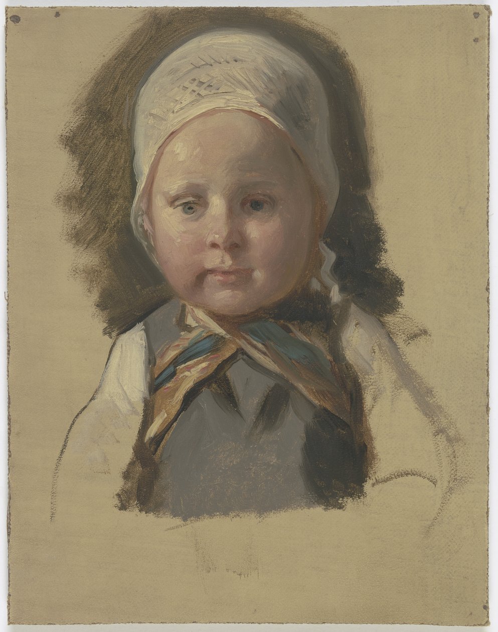 Bambino piccolo con cuffietta bianca da Jakob Becker