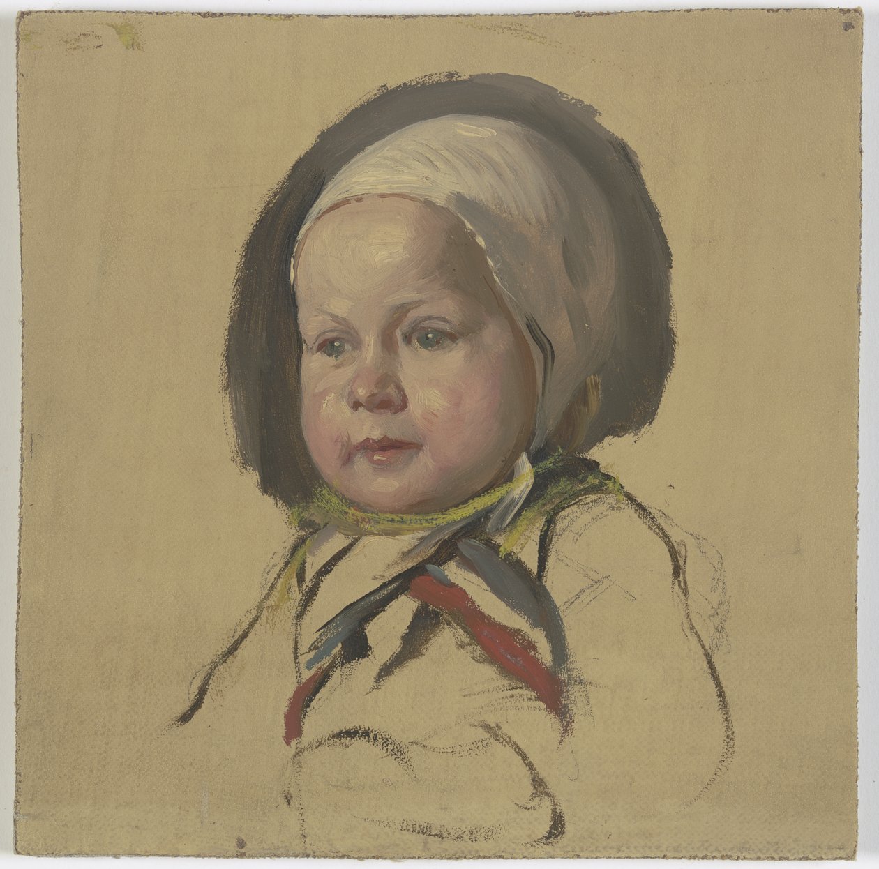 Bambino piccolo con cuffietta bianca da Jakob Becker
