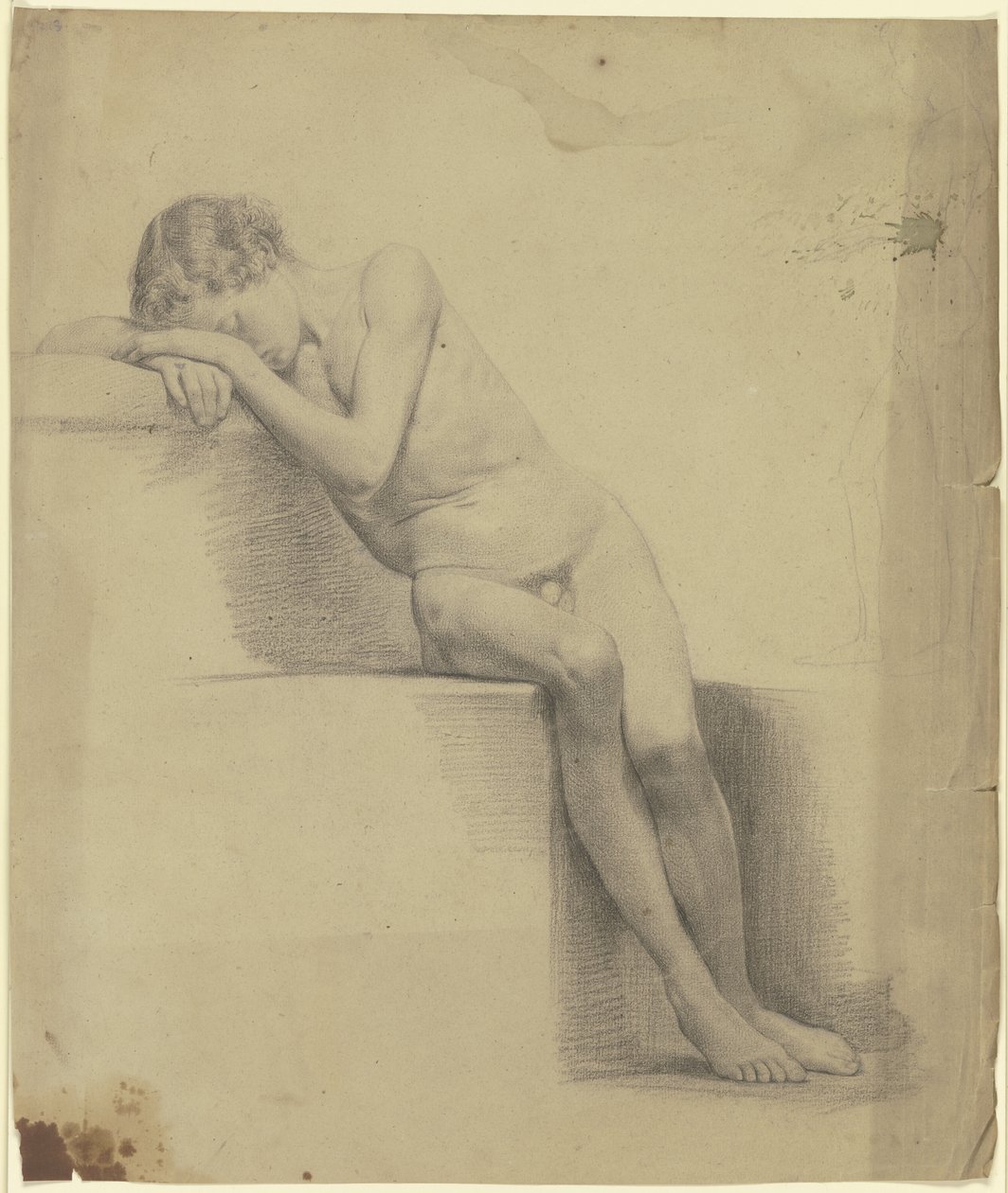 Nudo maschile seduto, con la testa appoggiata al braccio destro da Jakob Becker
