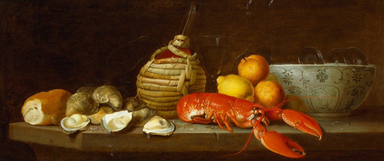 Pane, ostriche, una fiaschetta di Chianti, un