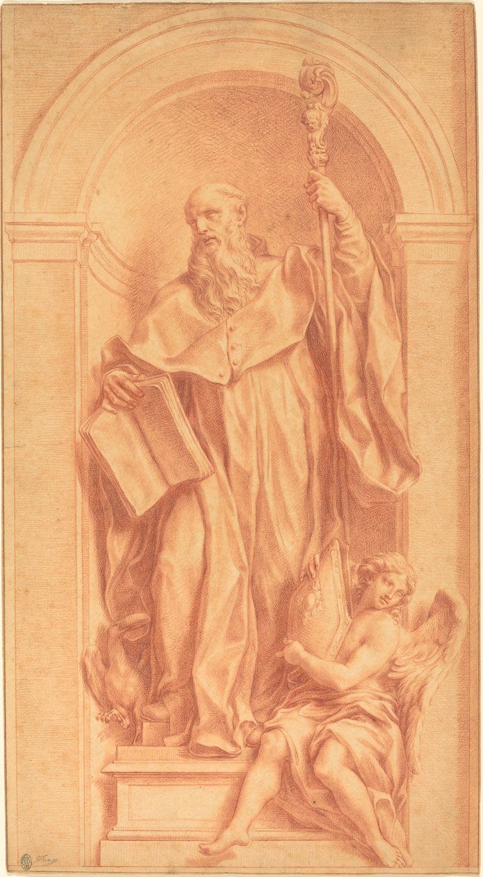 Una scultura di San Benedetto in una nicchia da Jakob Frey