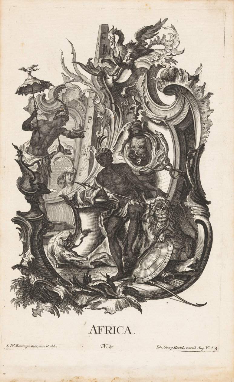 Rocaille con la personificazione del continente Africa (I quattro continenti) da Jakob Gottlieb Thelott