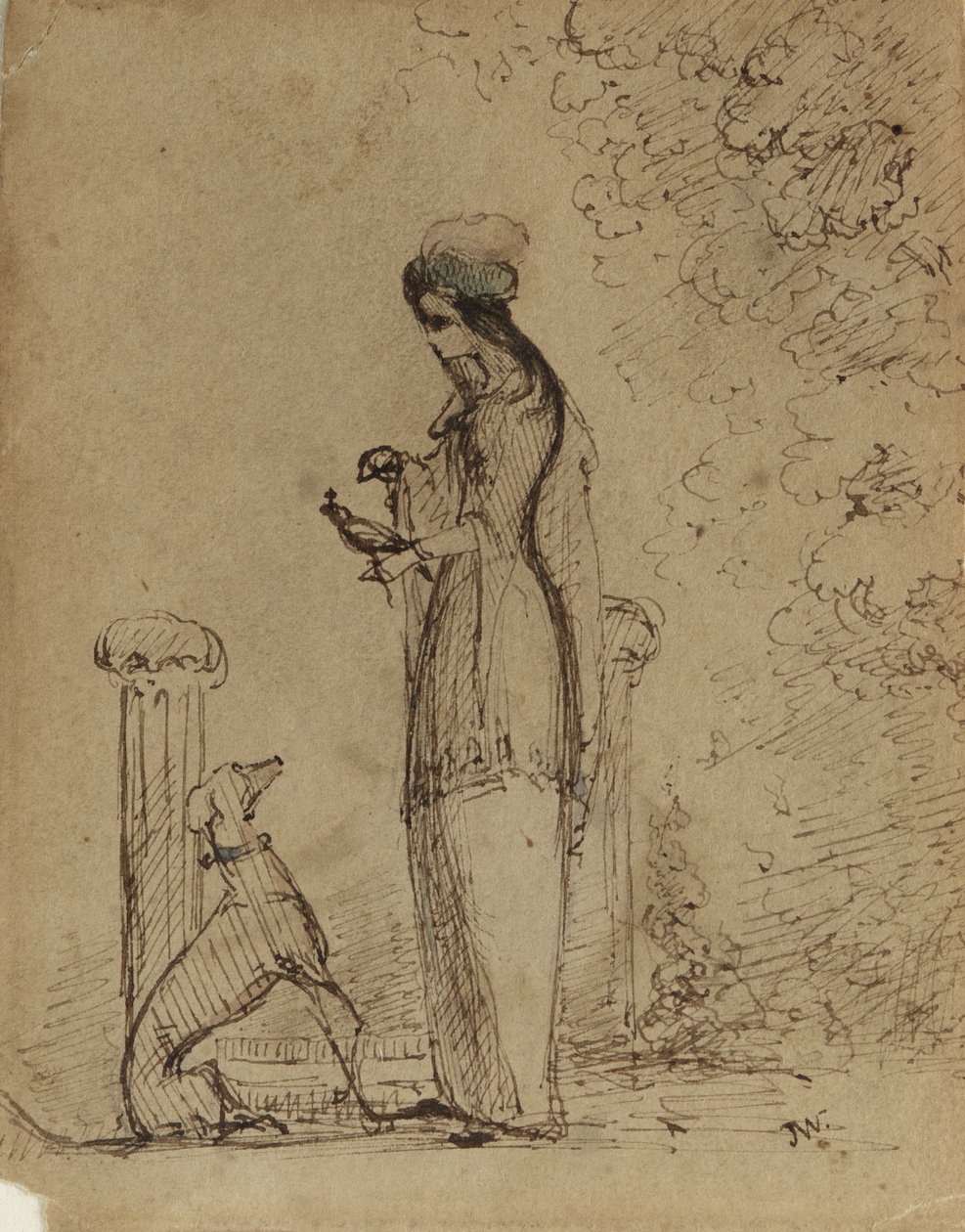 Una donna con un cane e un uccello, c.1850-51 da James Abbott McNeill Whistler