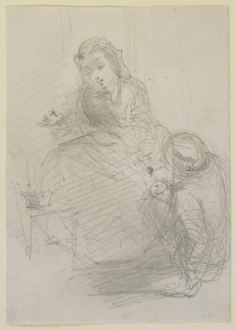 Due figure: una ragazza seduta e un uomo a terra alla sua sinistra da James Abbott McNeill Whistler