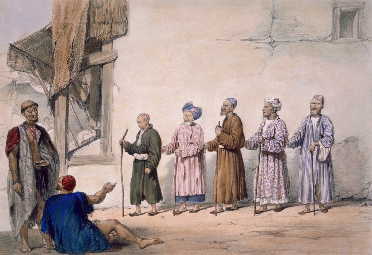 Una Fila di Mendicanti Ciechi, Cabul, 1843 da James Atkinson