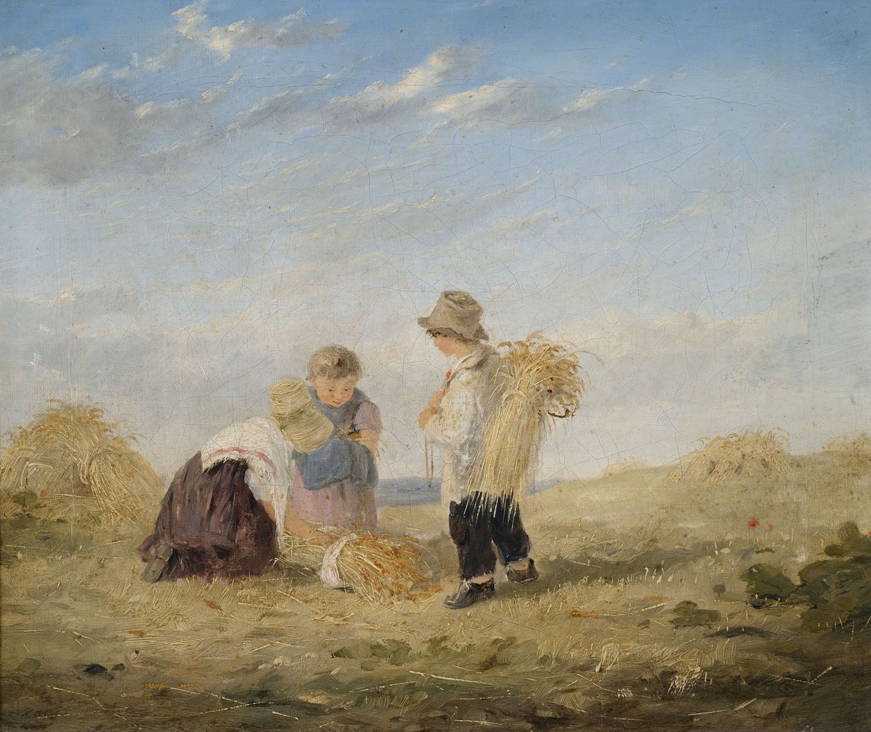 Bambini durante la mietitura del fieno da James Baker Pyne