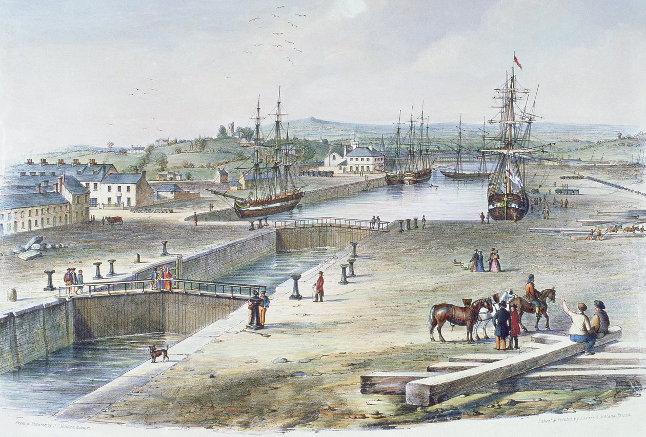 Veduta del molo, Newport, Monmouthshire, 1842 da James Flewitt Mullock