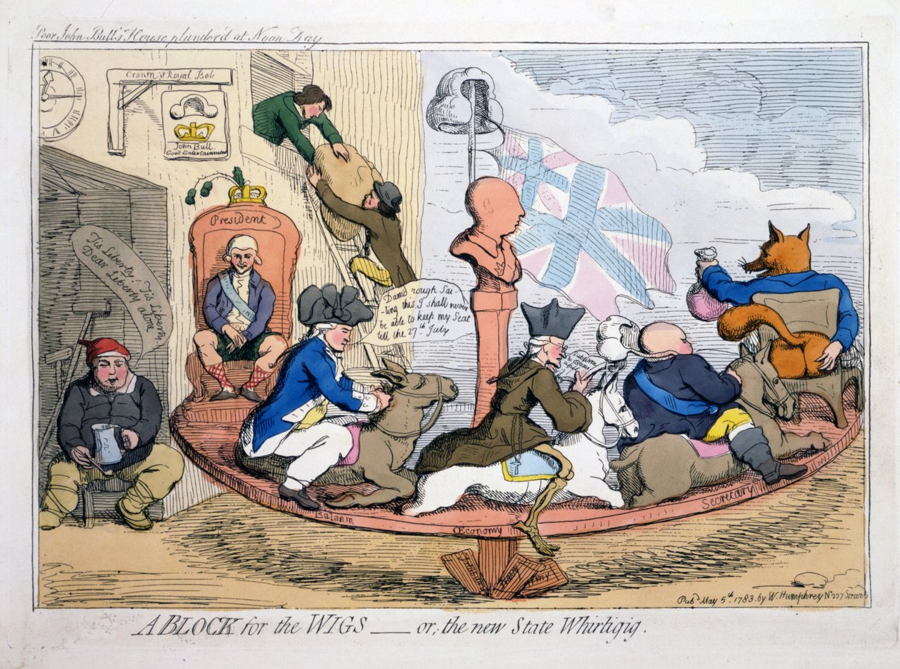 Un blocco per le parrucche o Il nuovo stato del girotondo, pub. 1783 da James Gillray