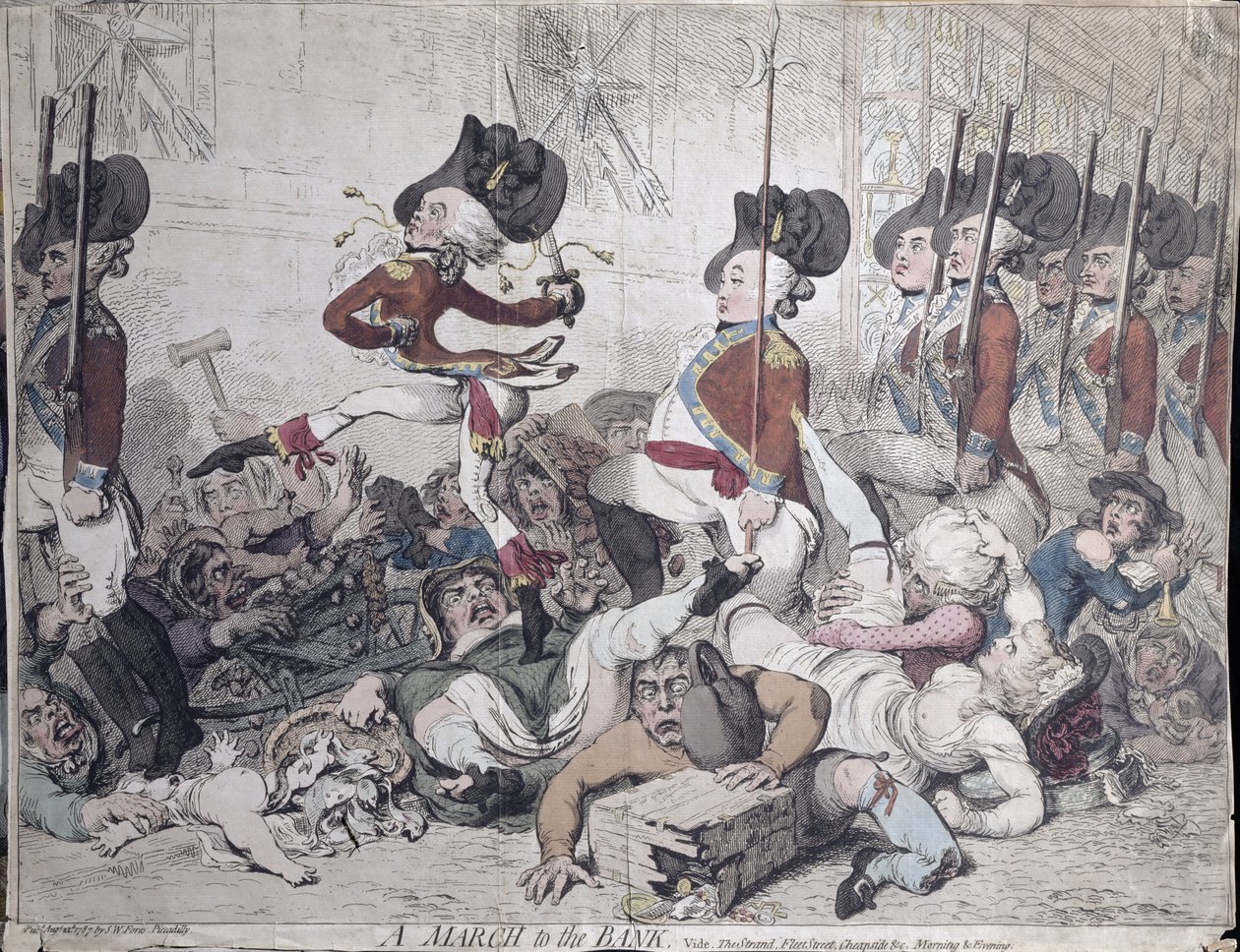 Una Marcia verso la Banca, pubblicata da S.W. Fores nel 1787 da James Gillray