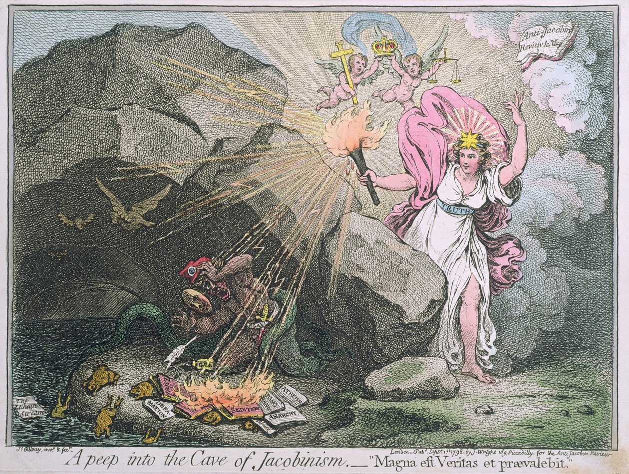 Uno Sguardo nella Grotta del Giacobinismo, o Magna est Veritas et praevalebit, pubblicato da Hannah Humphrey nel 1798 da James Gillray