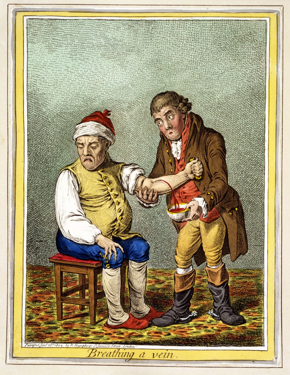 Sanguinamento di una vena, pub. Londra 28 gennaio 1804 da James Gillray
