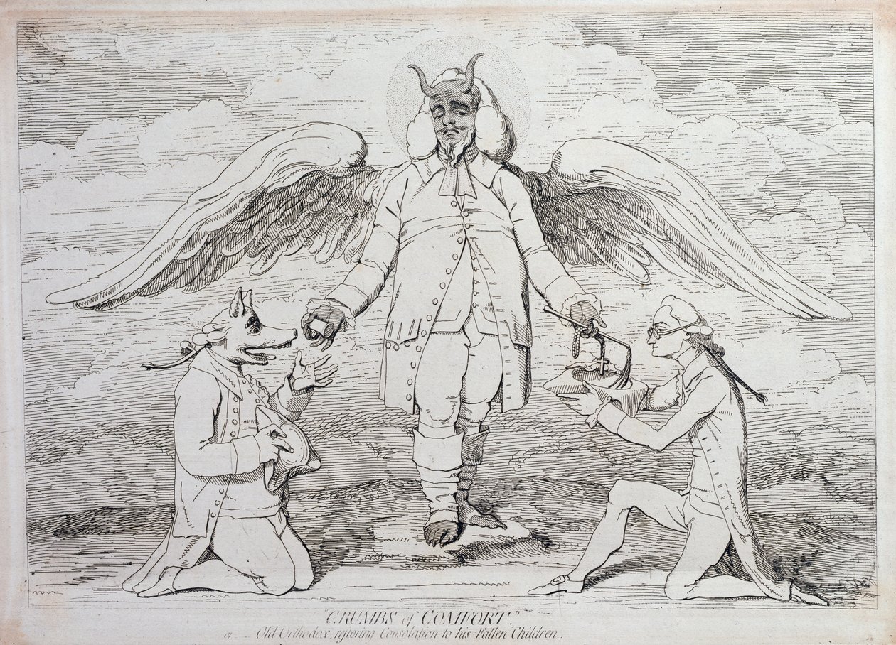 Briciole di conforto, o il vecchio ortodosso che ristora la consolazione ai suoi figli caduti, pubblicato da G. Humphrey nel 1782 da James Gillray