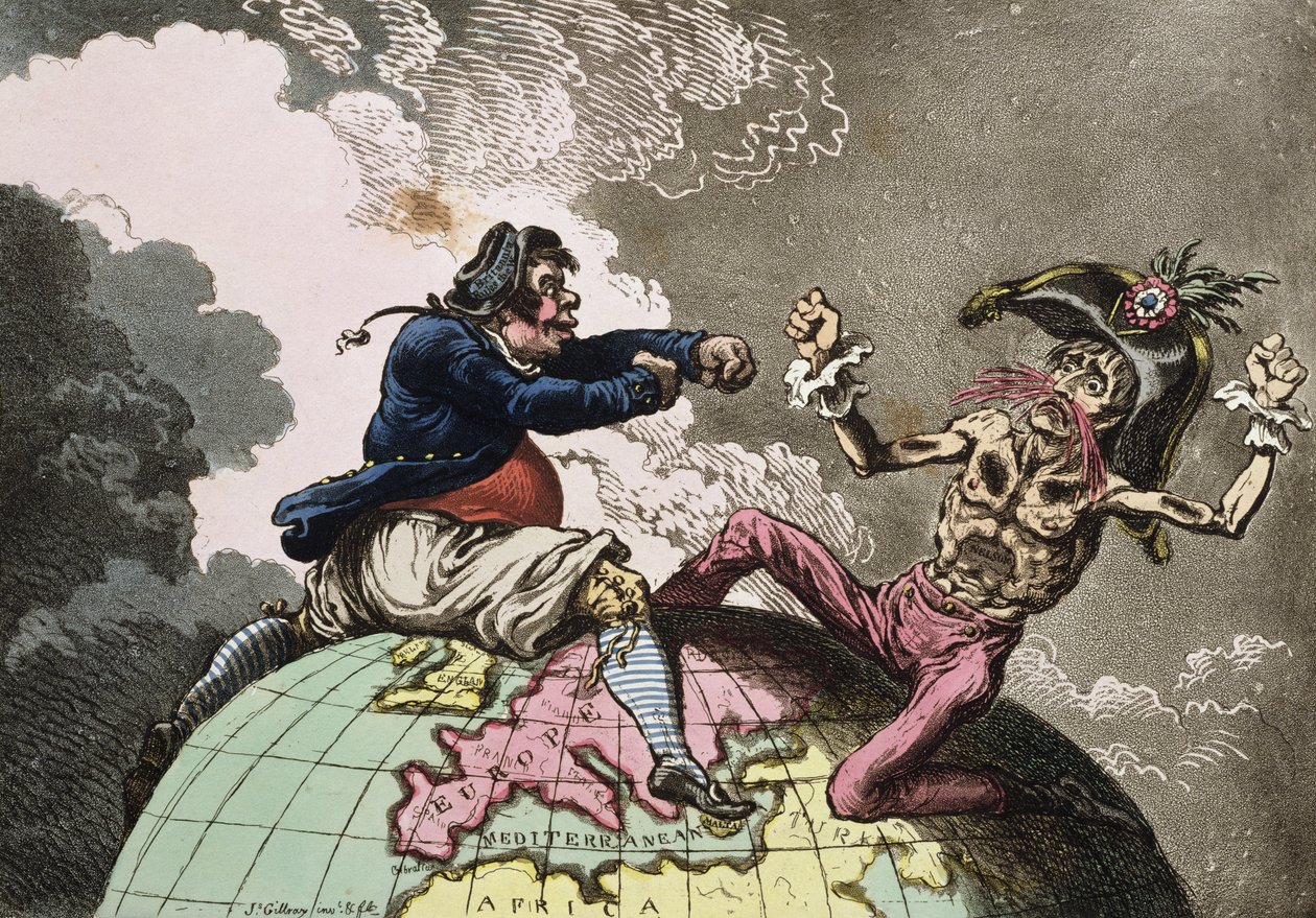 Combattimento per il letamaio, o Jack Tar che sistema Buonaparte, pubblicato da Hannah Humphrey nel 1798 da James Gillray