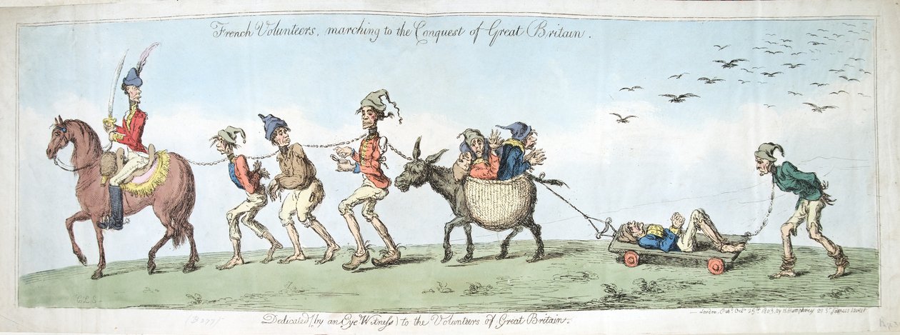 Volontari francesi, in marcia verso la conquista della Gran Bretagna, pubblicato da Hannah Humphrey nel 1799 da James Gillray