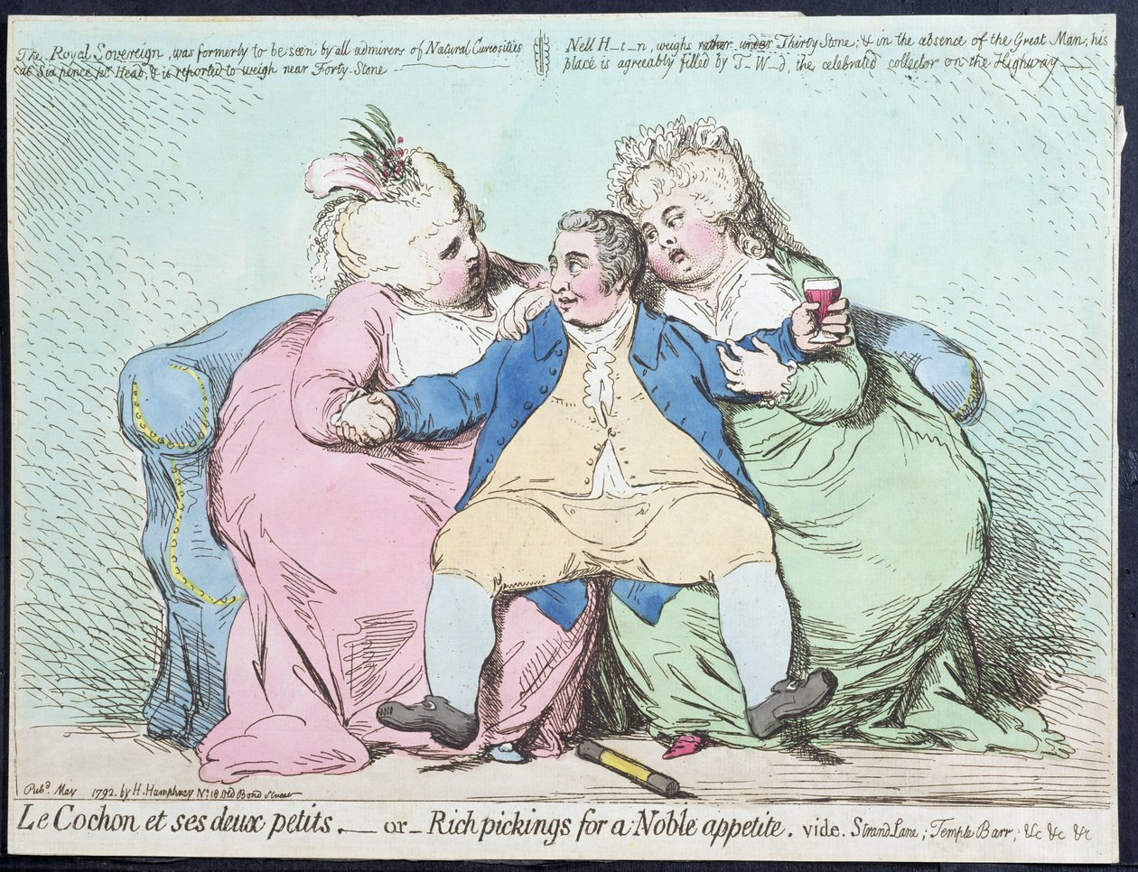Le Cochon et ses Deux Petits, o Ricche Prelibatezze per un Nobile Appetito, pubblicato da Hannah Humphrey nel 1792 da James Gillray