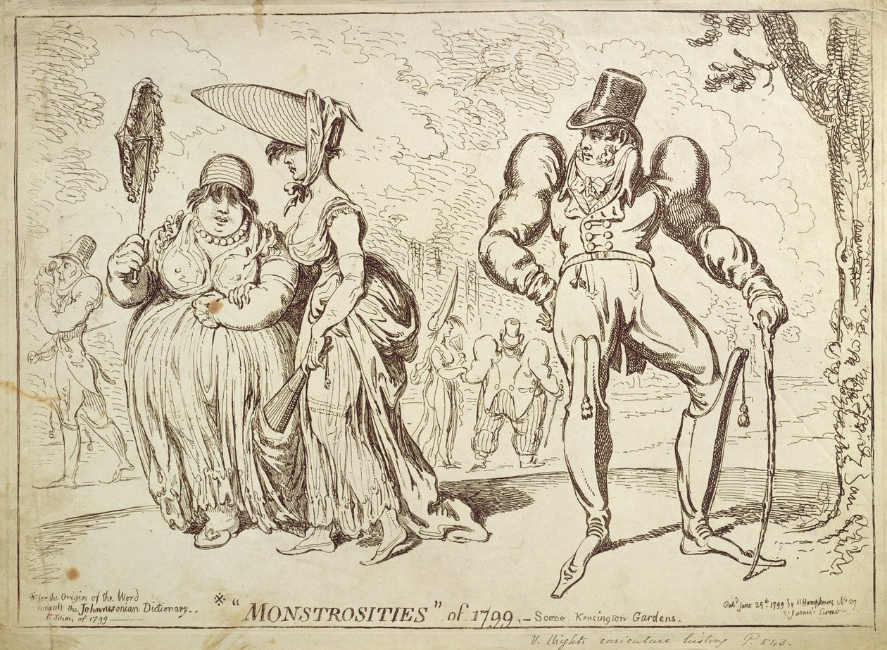 Mostruosità del 1799, o scena nei giardini di Kensington, pubblicata da Hannah Humphrey nel 1799 da James Gillray
