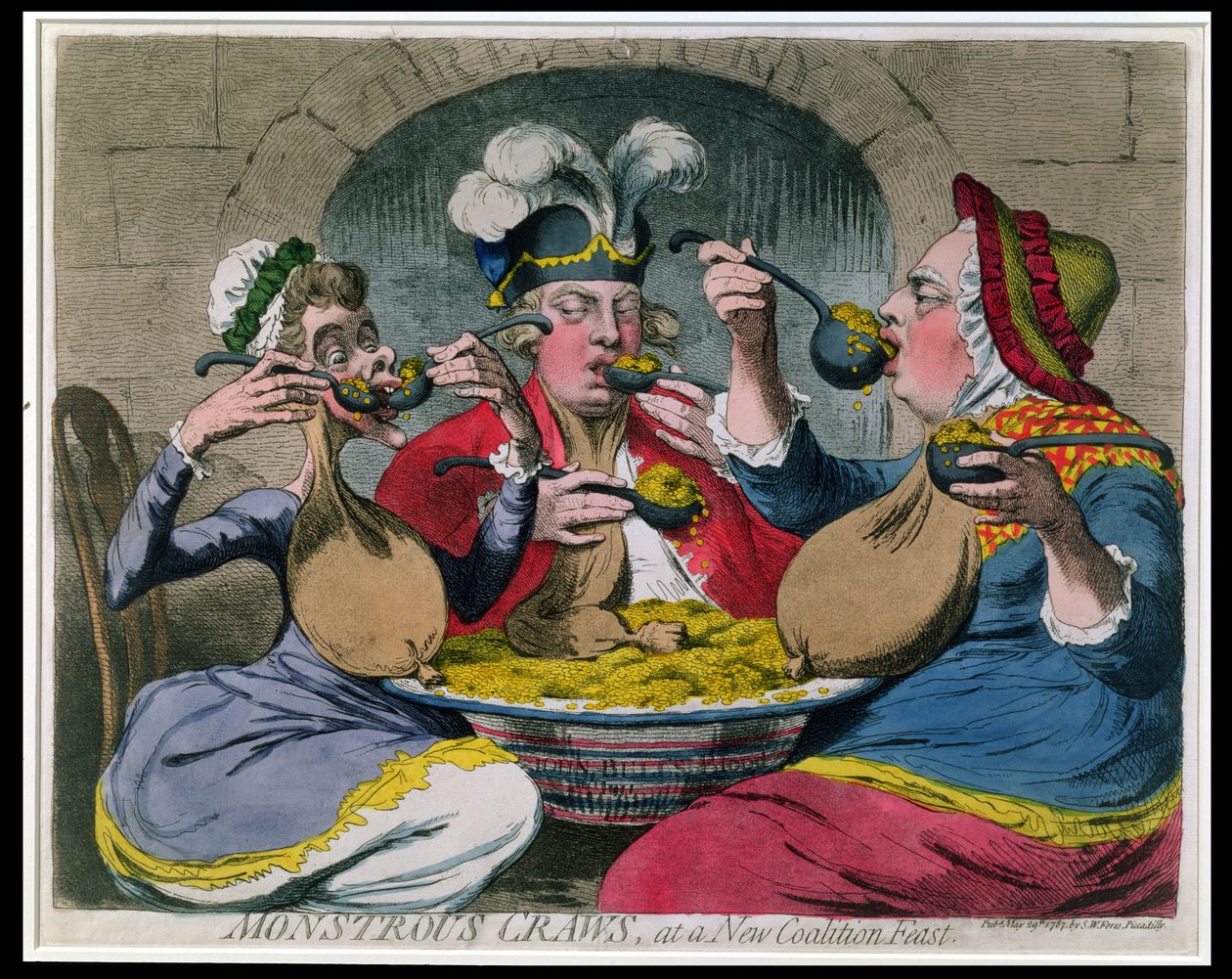 Mostruosi corvi a un nuovo banchetto di coalizione, pubblicato da S.W. Fores nel 1787 (acquaforte con acquatinta) da James Gillray