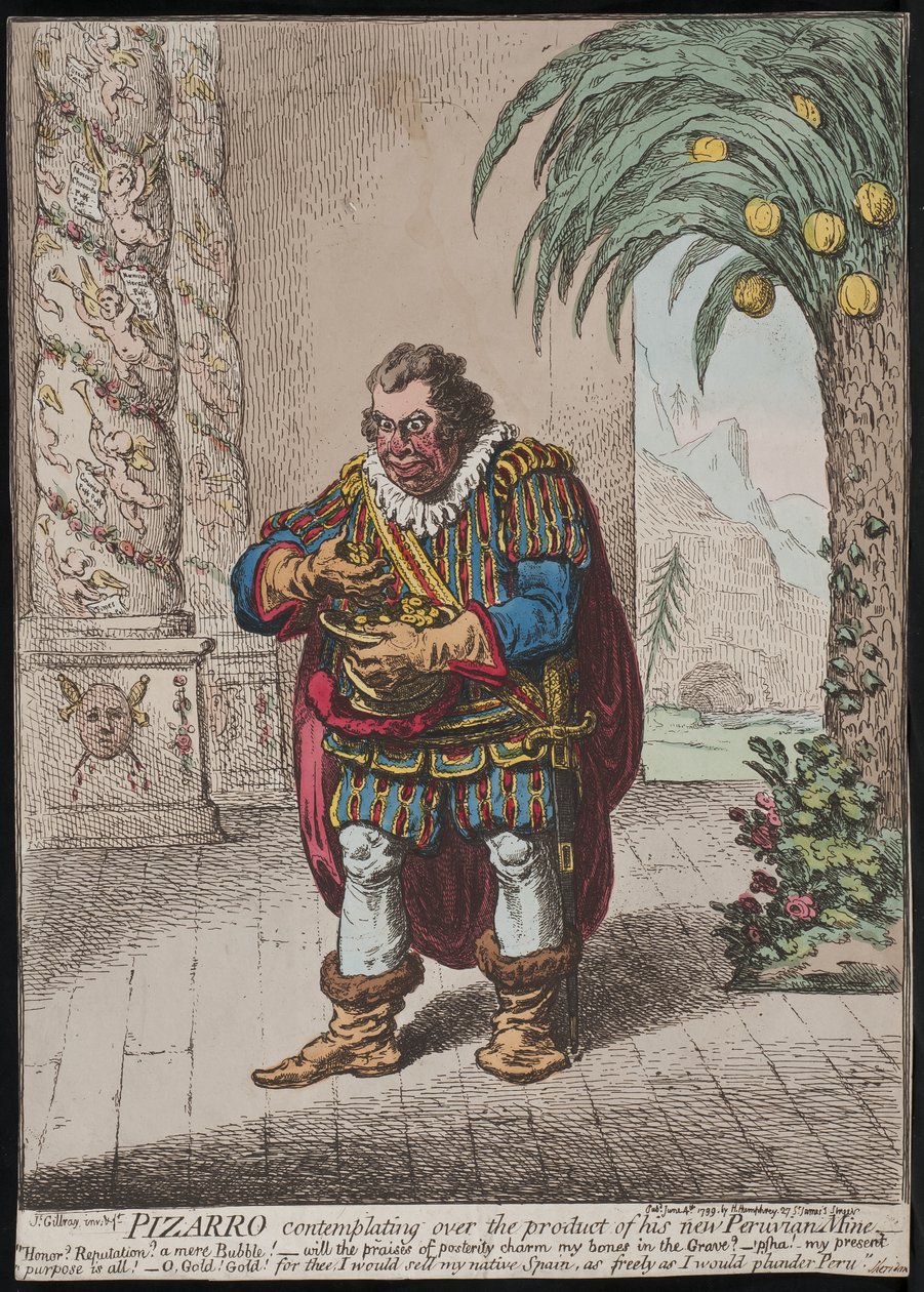 Pizarro contempla il prodotto della sua nuova miniera peruviana, 1799 da James Gillray