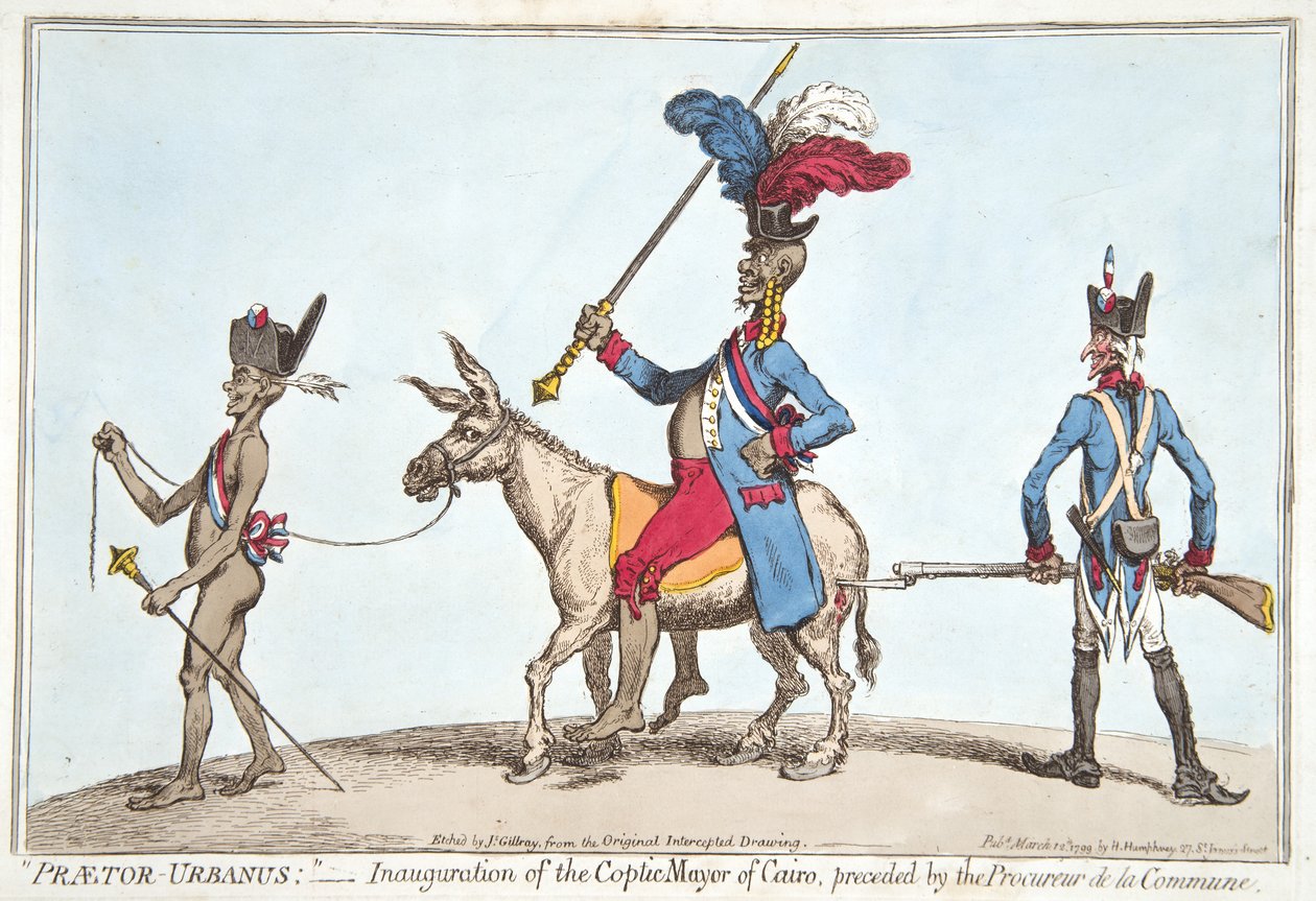 Praetor Urbanus - Inaugurazione del sindaco copto del Cairo, preceduto dal Procuratore della Comune, pubblicato da Hannah Humphrey nel 1799 da James Gillray