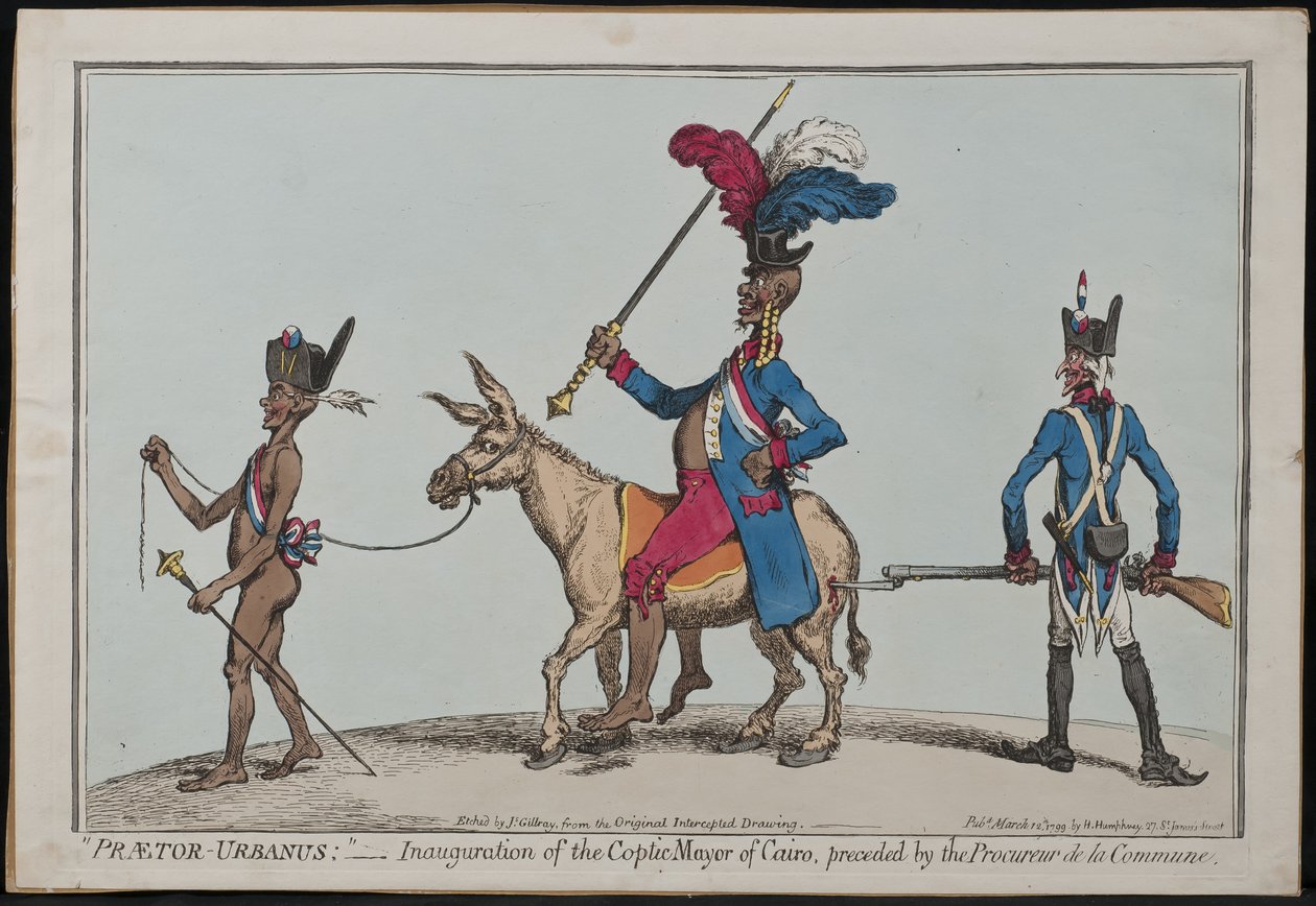 Praetor-Urbanus, inaugurazione del sindaco copto del Cairo, preceduto dal procuratore della comune da James Gillray