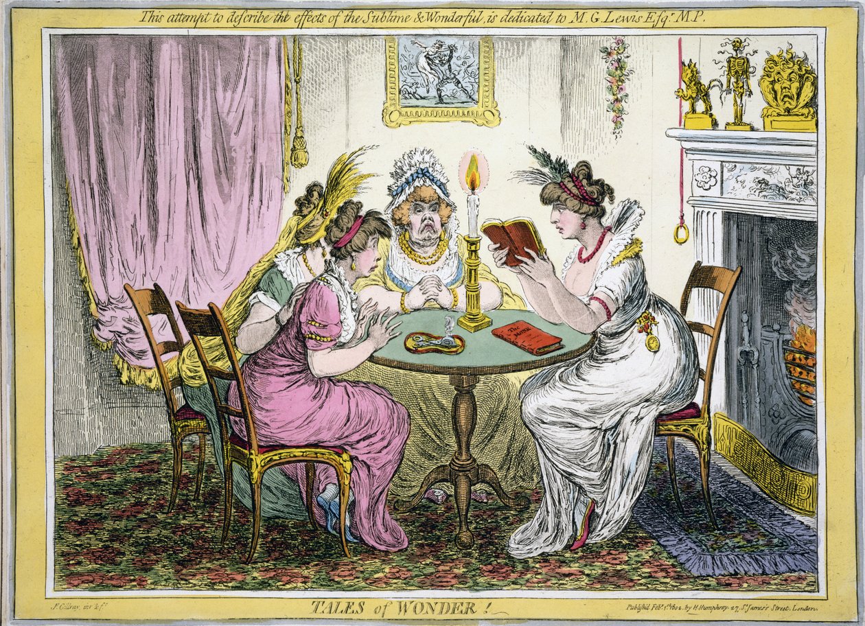 Racconti di meraviglia! Questo tentativo di descrivere gli effetti del Sublime e del Meraviglioso è dedicato a M G Lewis Esq MP, pub. H Humprey, Londra, 1802 da James Gillray