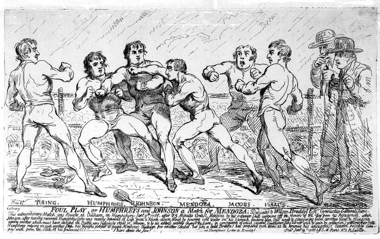La famosa battaglia tra Richard Humphreys e Daniel Mendoza, 9 gennaio 1788 da James Gillray