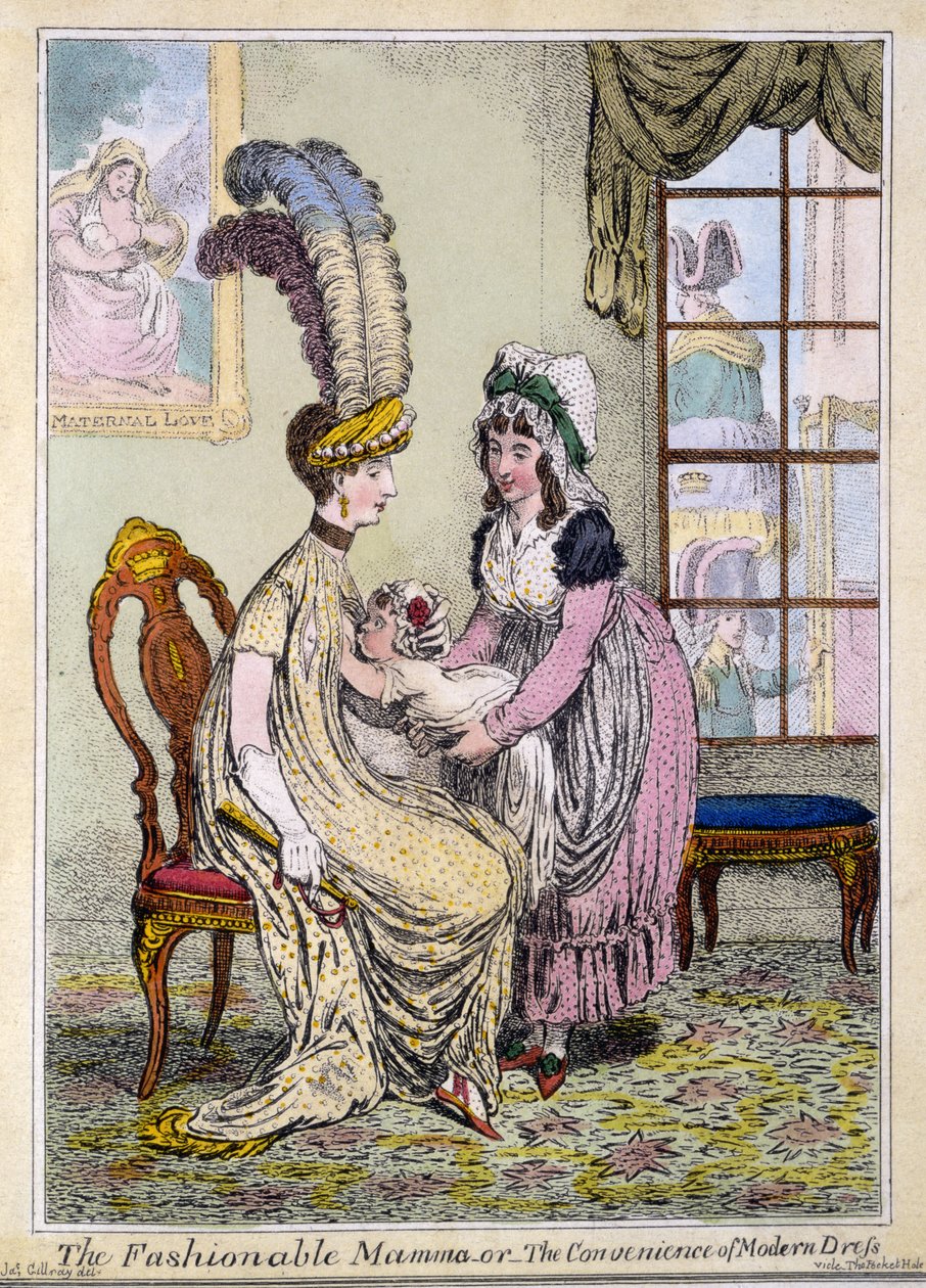 La mamma alla moda, o la convenienza del vestito moderno, pub. Londra nel 1796 da James Gillray