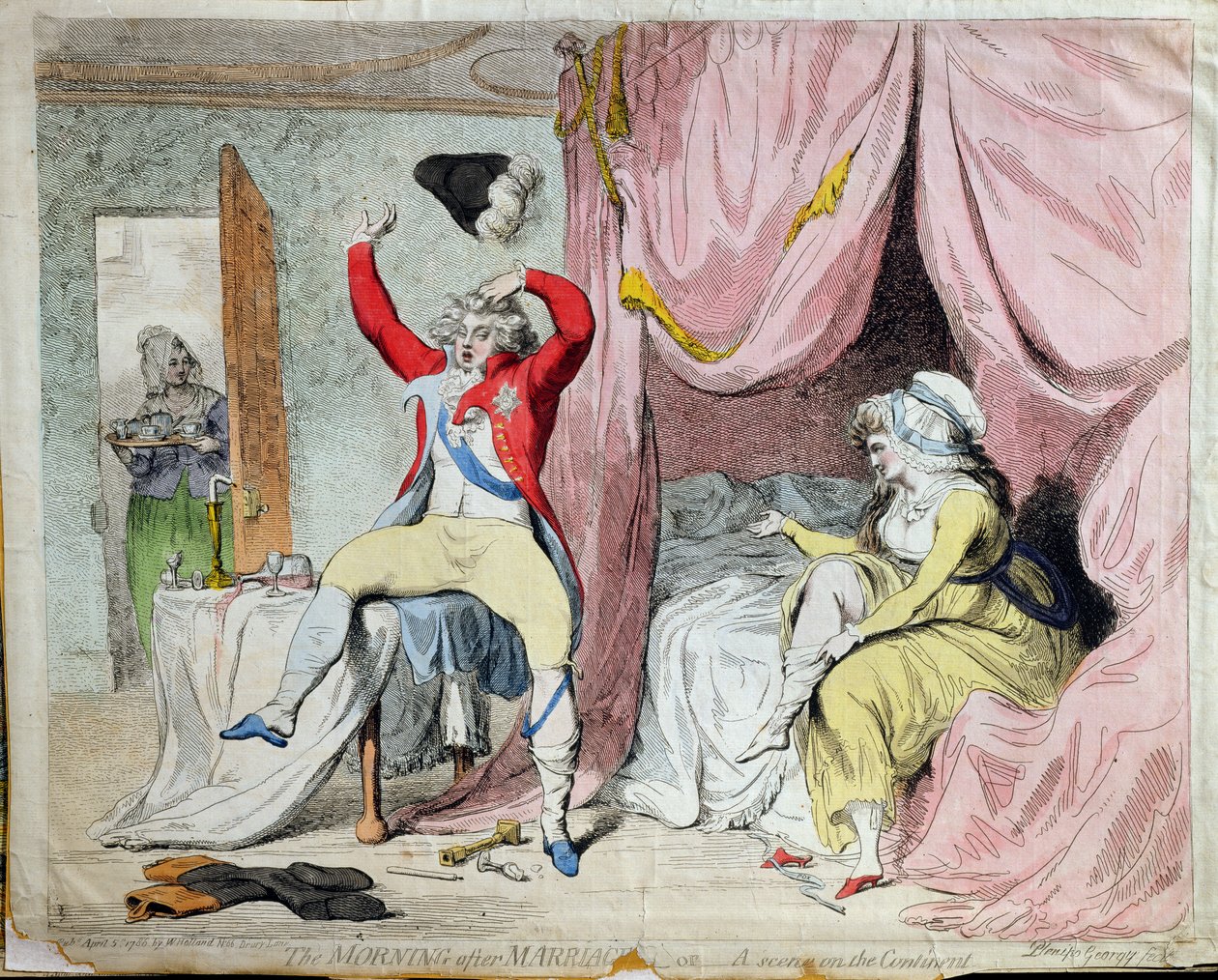 La mattina dopo il matrimonio, o Una scena sul continente, pubblicato da W. Holland nel 1788 da James Gillray