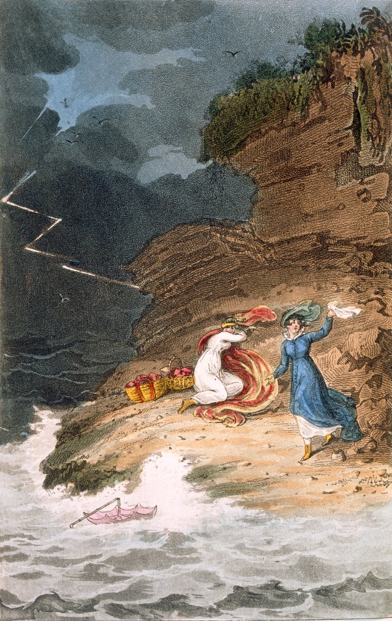 Due belle del primo periodo Regency sorprese su una spiaggia da una tempesta, inciso da Joseph Constantine Stadler, c.1795-1805 da James Green