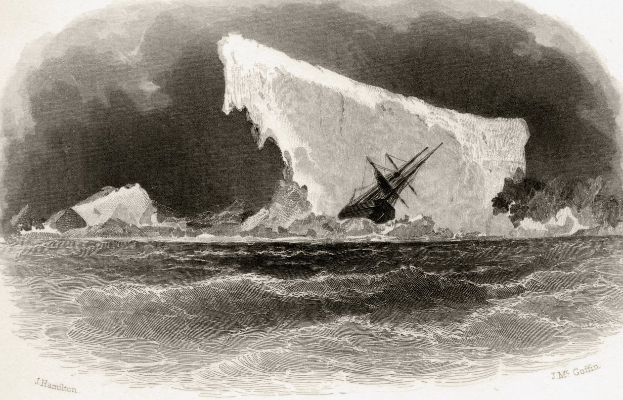 Nave naufragata su un iceberg, inciso da J. McGoffin, illustrazione del titolo da 