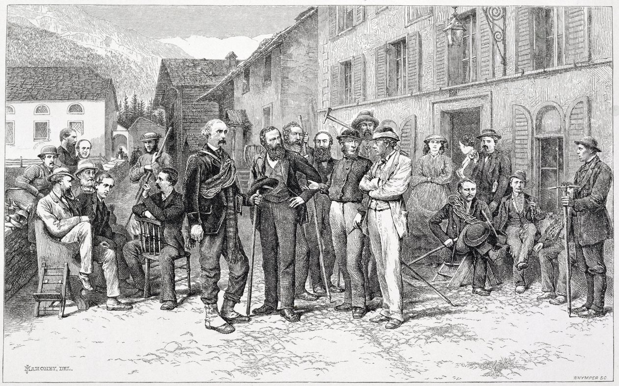 La sala del club di Zermatt nel 1864, da 