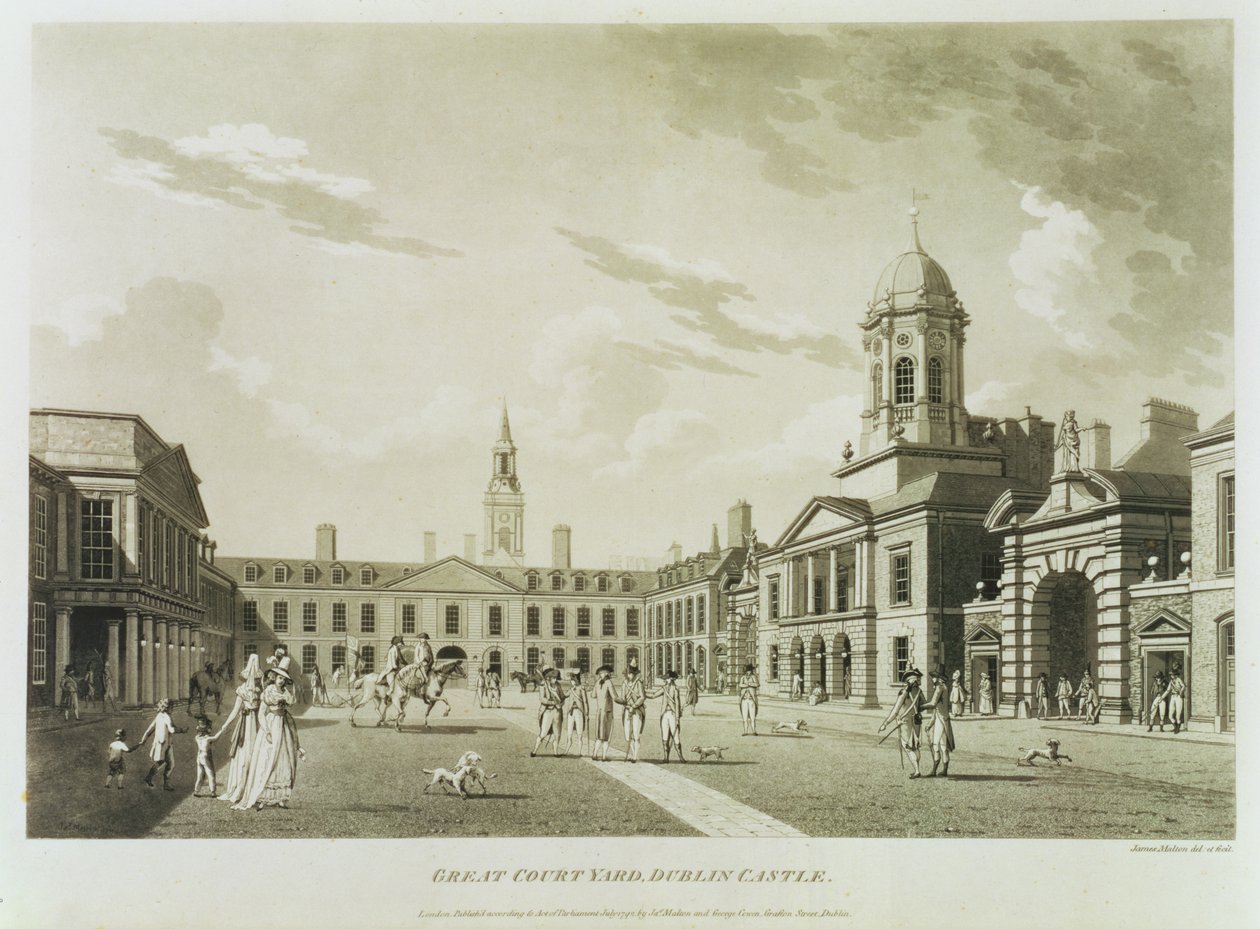 Il grande cortile del Castello di Dublino, 1792 da James Malton