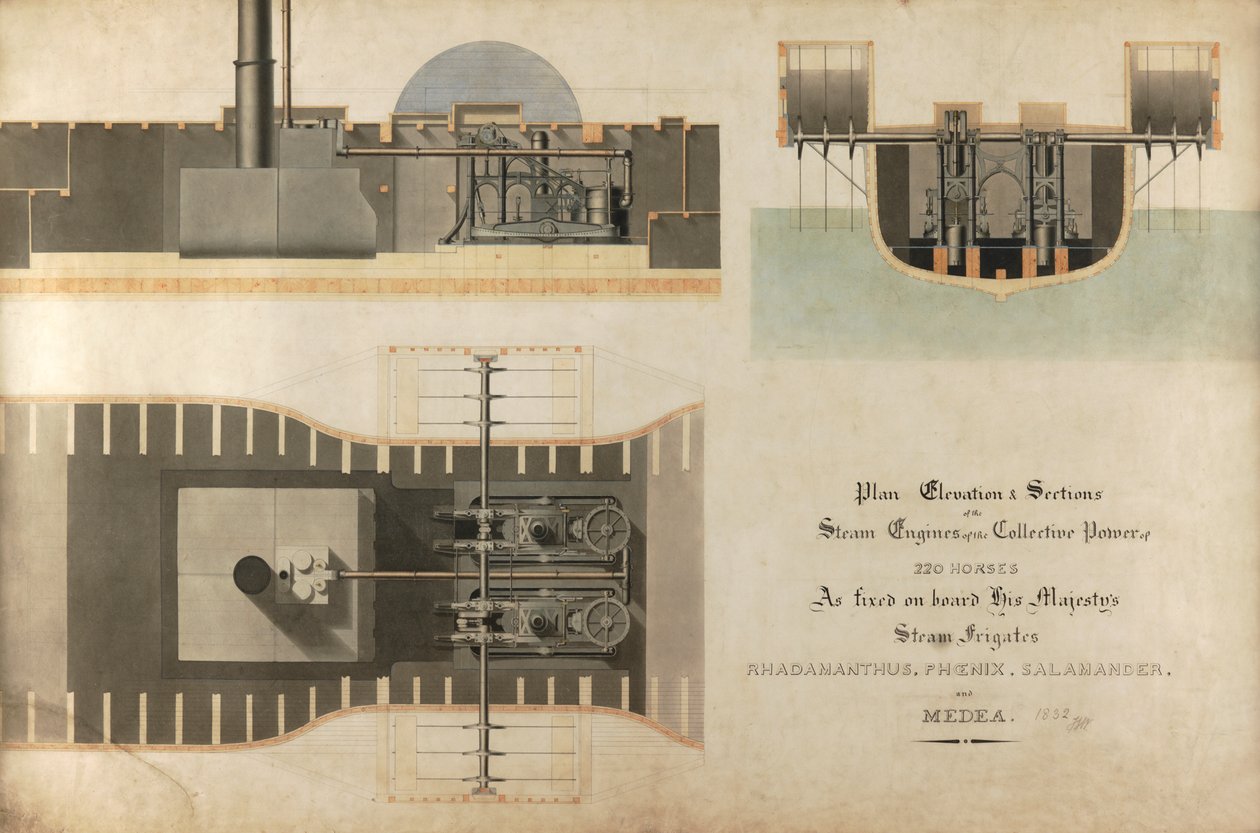 Motore a vapore marino, 1832 da James Hall Nasmyth