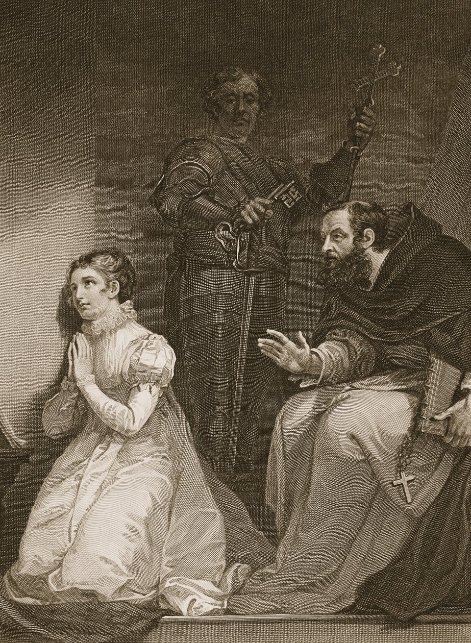 Feckenham per ordine della Regina visita Lady J. Grey nella torre, inciso da W. Bromley, illustrazione da 