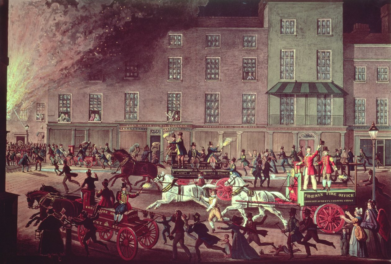 Vigili del Fuoco di Londra, inciso da R.G. Reeve, pub. da Thomas McLean, c.1830 da James Pollard