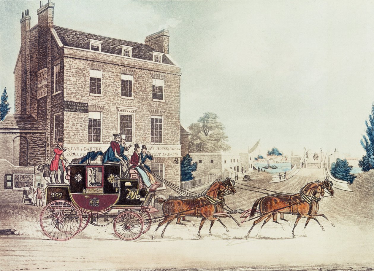 Quicksilver Royal Mail che passa lo Star and Garter al Kew Bridge, 1835 da James Pollard
