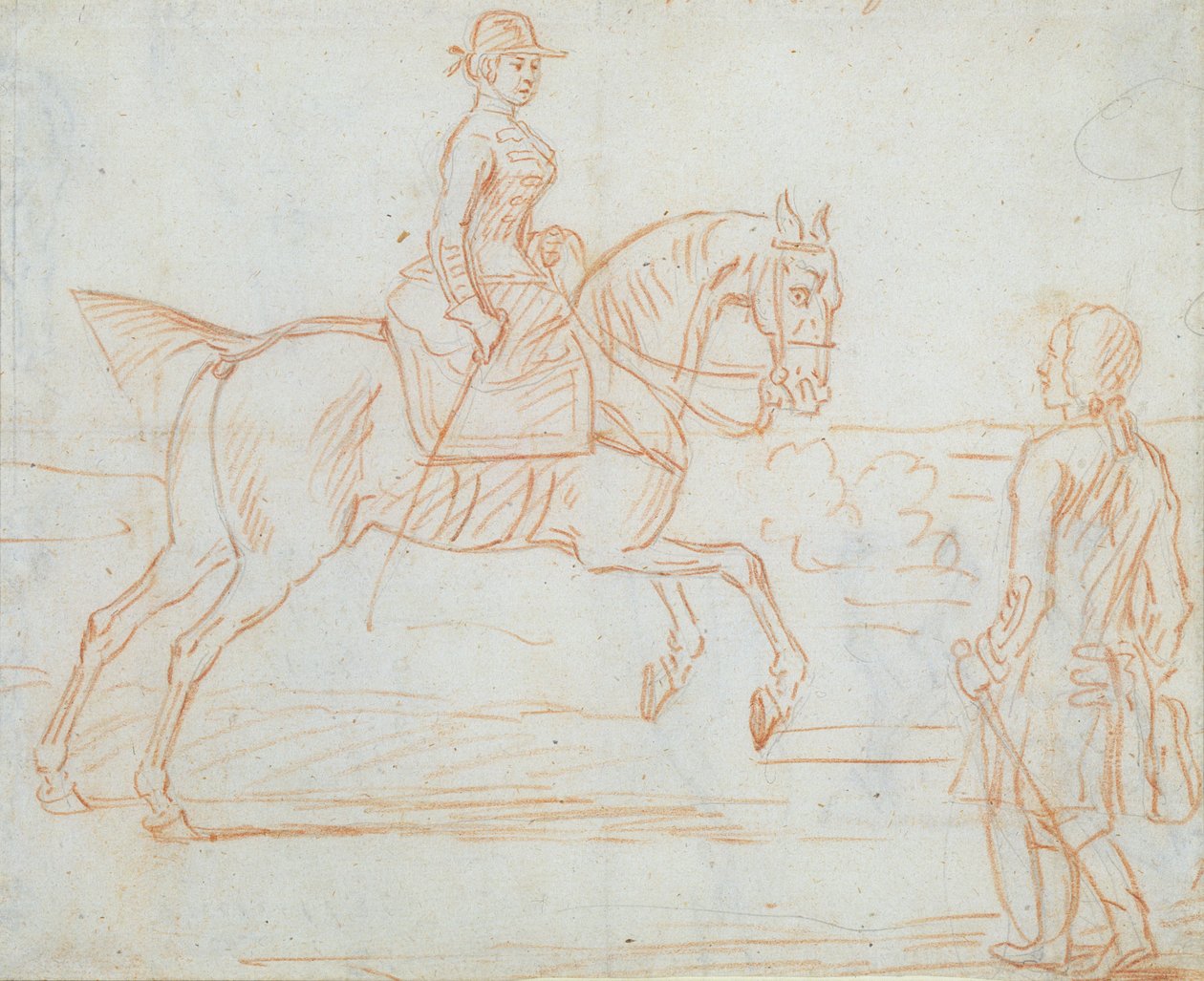 Una signora a cavallo guarda un cavaliere smontato da James Seymour
