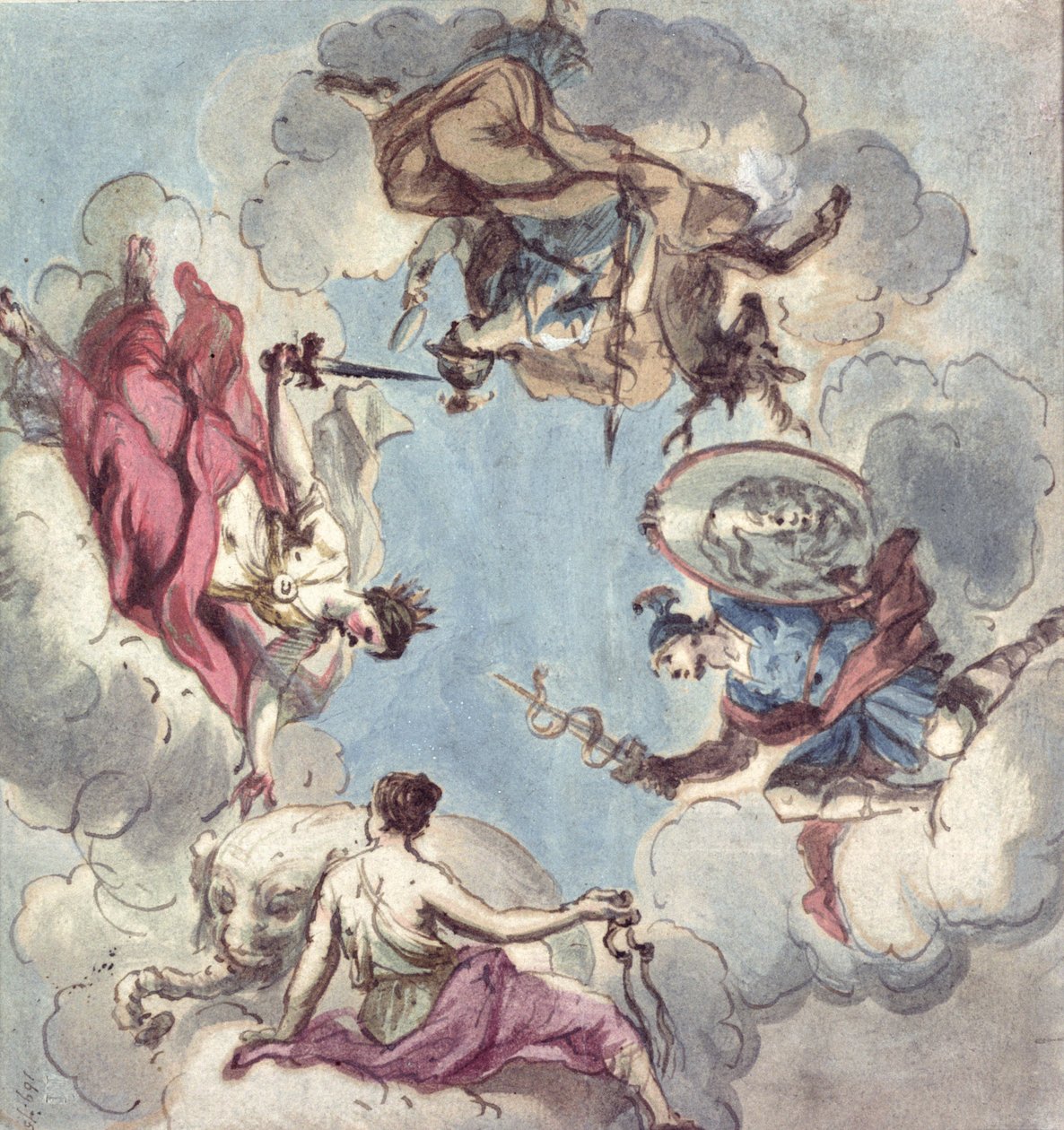 Progetto per un Soffitto: Le Quattro Virtù Cardinali, Giustizia, Prudenza, Temperanza e Fortezza da James Thornhill