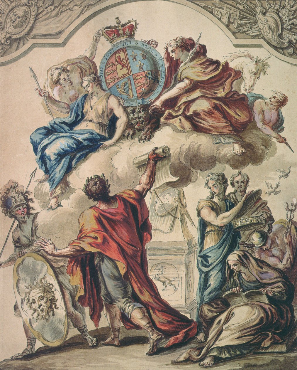 Progetto preliminare per un pannello per una carrozza reale per Giorgio I, XVIII secolo da James Thornhill