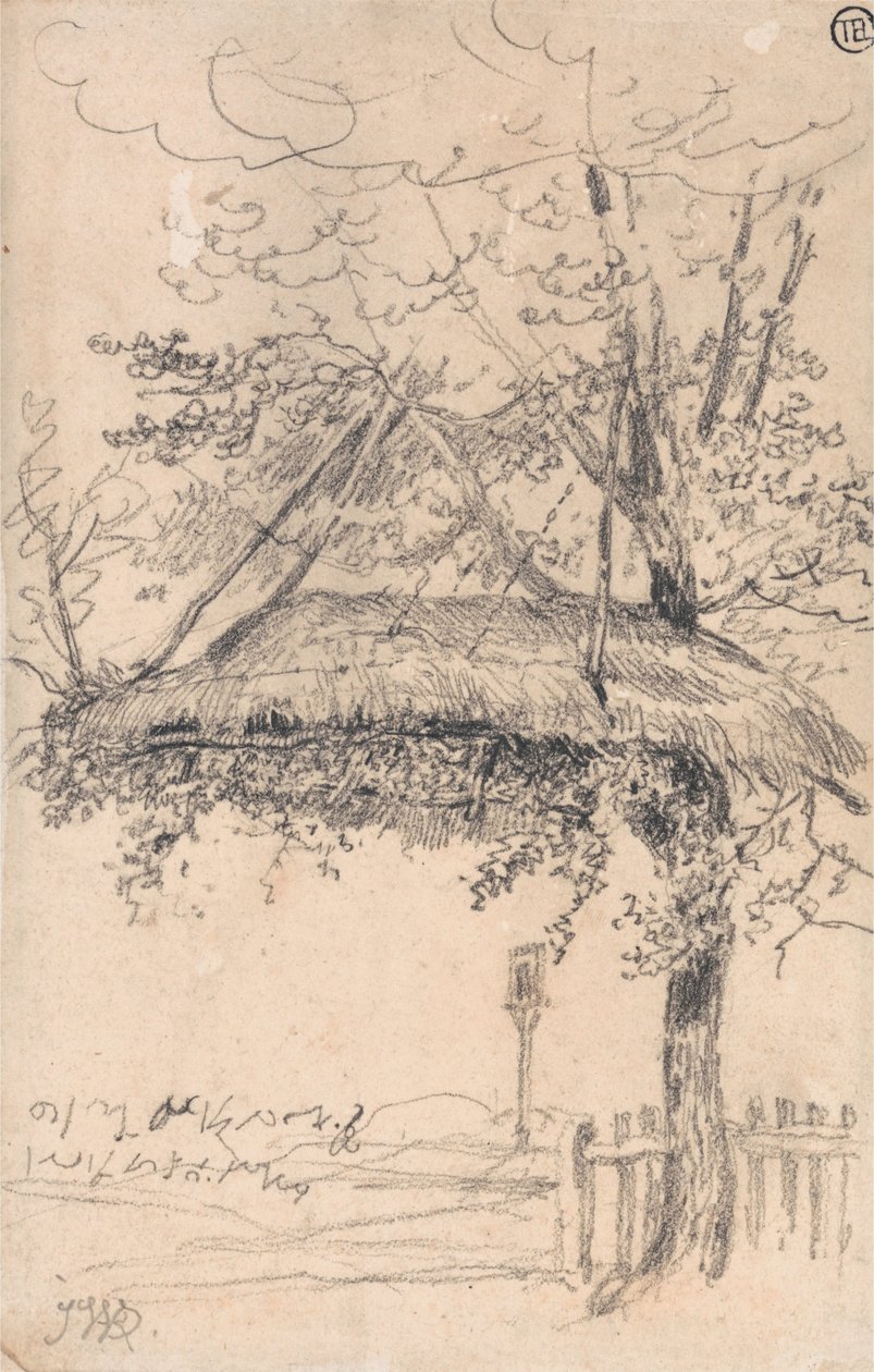 Un riparo di paglia sospeso da un albero da James Ward