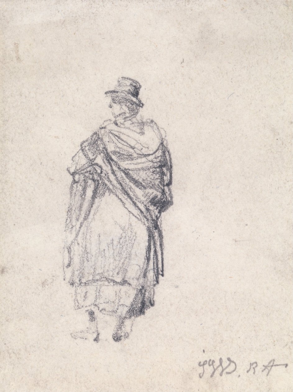 Vista posteriore di una contadina con cappello e scialle da James Ward