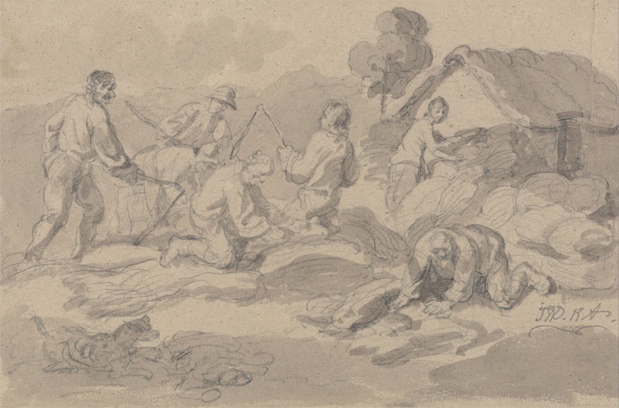 Lavoratori agricoli che battono il grano da James Ward