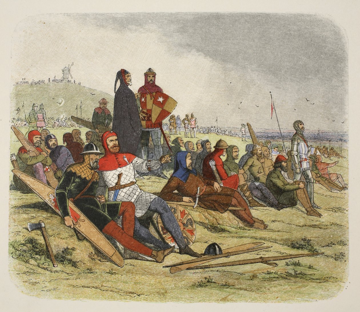 Gli inglesi aspettano i francesi a Crécy, da A Chronicle of England BC 55 to AD 1485, pub. Londra, 1863 da James William Edmund Doyle